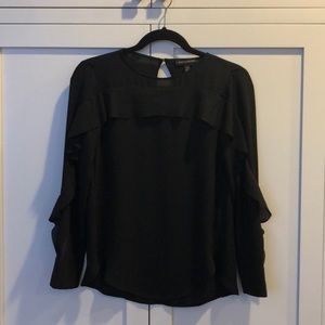 Black Sleek Chiffon Blouse with Ruffles